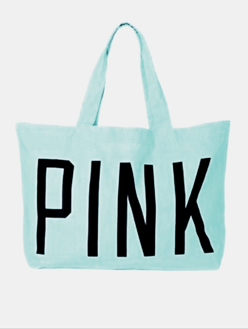 PINK Victoria's Secret Aqua Canvas Tote with Black Logo